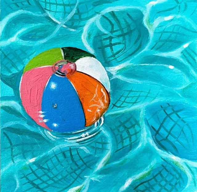 Schwimmbadball Original Ölgemälde - gerahmt Stillleben Gemälde, Wohnkultur