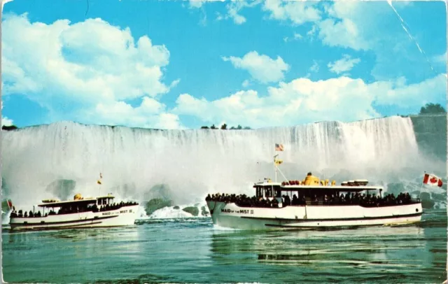 Maid of the Mist Niagara Falls Waterfalls Boats Canada Flag UNP Vintage Postcard