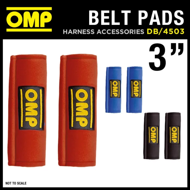 DB/450/3" OMP RACING HARNESS SEAT BELT PADS PAIR 3" WIDTH in RED / BLACK / BLUE