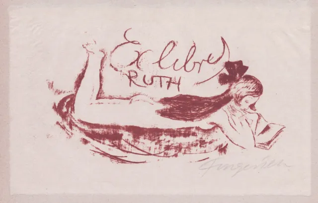 Exlibris Ruth Bookplate Michel Fingesten Ex-Libris Lithographie Lithograph