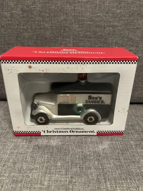 NEW See's Candy Delivery Truck Ornament Glass Limited Edition 2022 Christmas