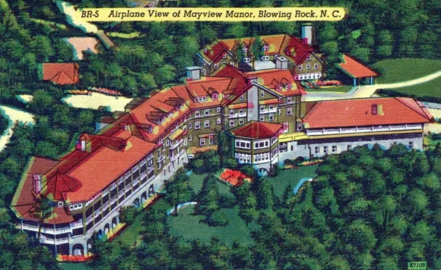Airplane View Of Mayview Manor Blowing Rock N.C. Linen Vintage Postcard