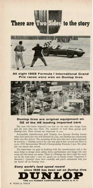 1960 DUNLOP Tires on F1 Grand Prix race car Vintage Print Ad