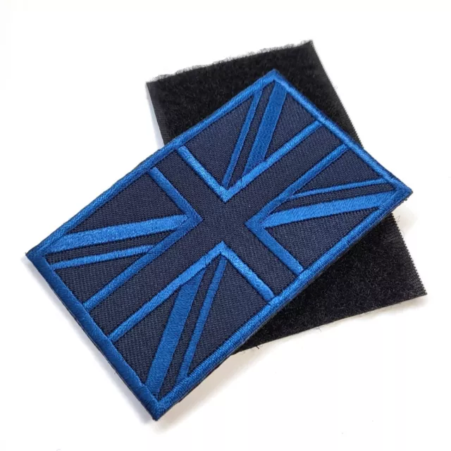 Blue Line Patch Hook and Loop Embroidered Union Jack Flag Airsoft Black Rare