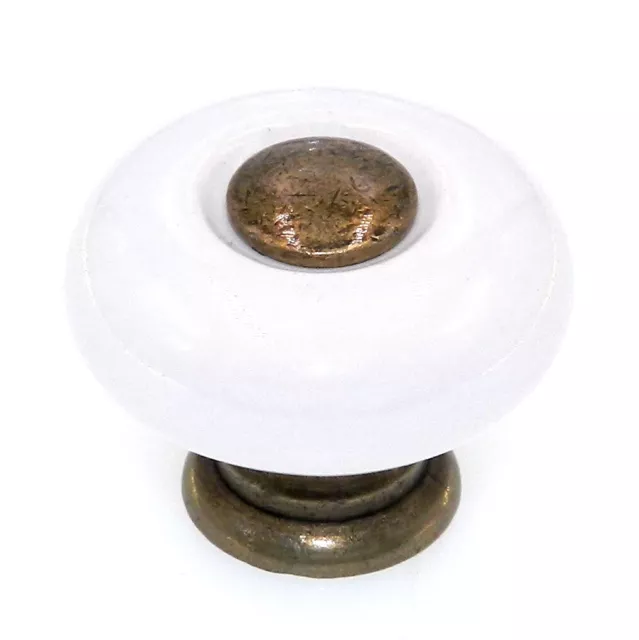 Amerock BP856-30 White 1" Round Cabinet Knob with Burnished Brass Stem