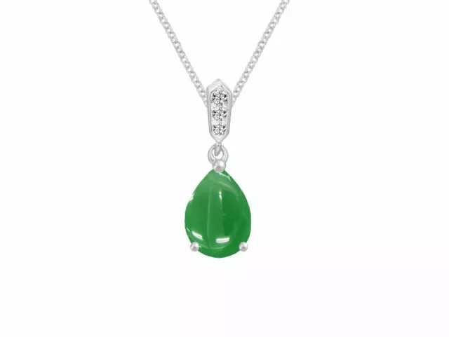 Green Pear Teardrop Jade And Diamond White Gold Necklace - 18
