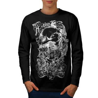 Wellcoda Death Goth Rider Skull Mens Long Sleeve T-shirt, Hell Graphic Design