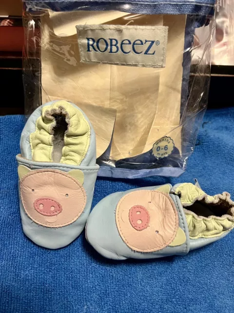 Robeez Pink Blue Pig Piglet Piggy  Baby Girl Shoes Size 0-6 Months Soft crib