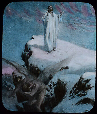 THE END OF THE TEMPTATION C1900 Magic Lantern Slide RELIGION CHRISTIANITY JESUS