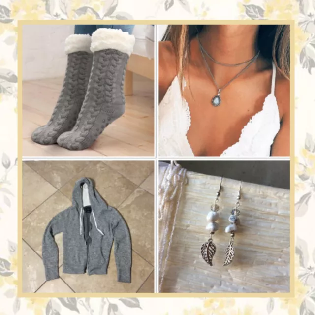 4Pc: Sweater Socks Earrings Necklace Plush Set Huggie American Eagle Howlite Moo