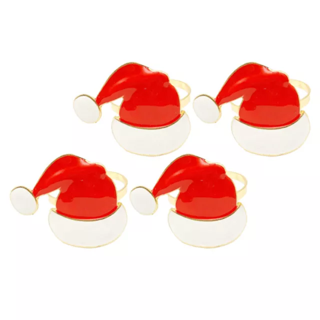 4 Pcs Red Santa Hat Napkin Buckle Christmas Rings Holiday Holder