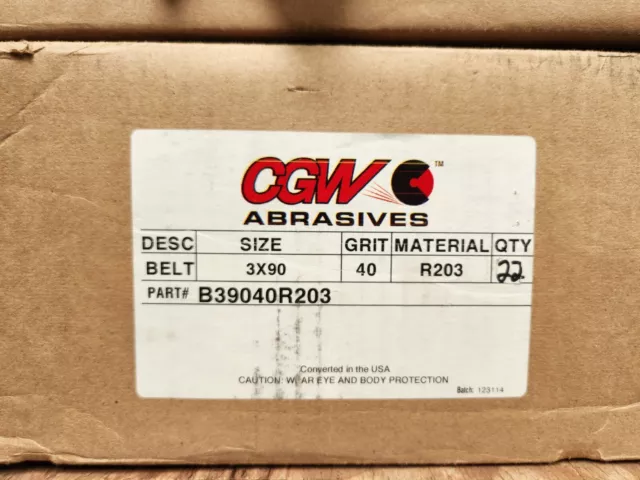 CGW Abrasives B39040R203 3x90 Belt ZIRC 40 GRIT, Box of 22