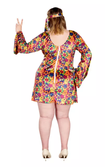 Women's Plus Size 60s 70s Hippy Short Multicolour Floral Fancy Dress Costume 3