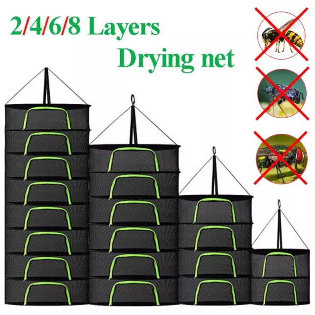2-8 Tier Foldable Hanging Dry Rack Grow Net Dryer Hydroponics Plants Drying Net