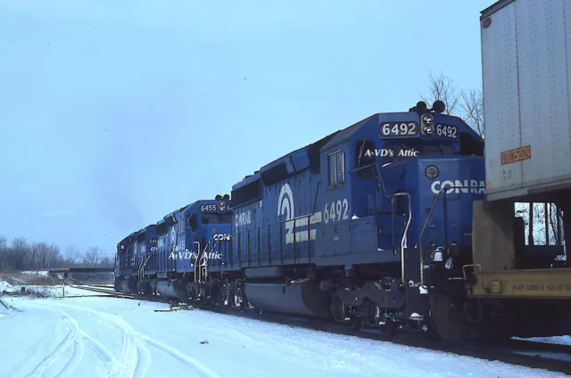 BIN  Orig slide CR Conrail EMD SD40-2  6492 + wb TV-9 Selkirk NY 1984