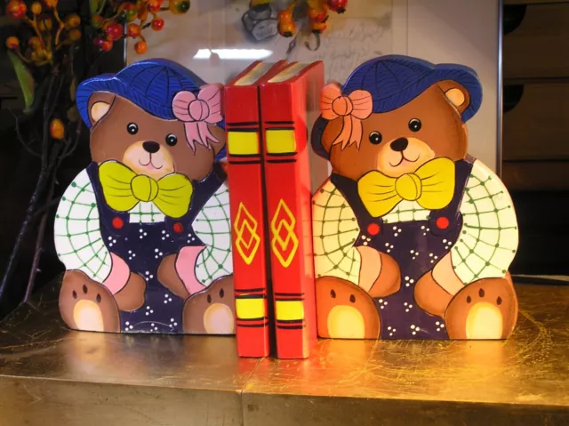 Sojes para libros osos de peluche madera pintada decoración habitación infantil vintage años 80