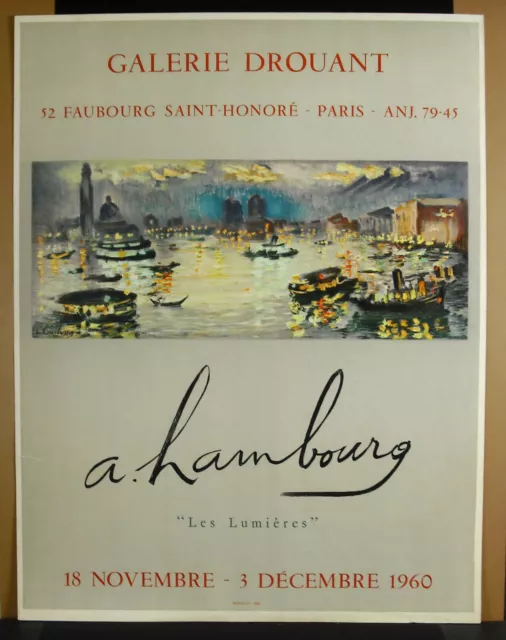 Cartel Original Exposición André Hambourg 1960 Galería Drouant Mourlot 69CM