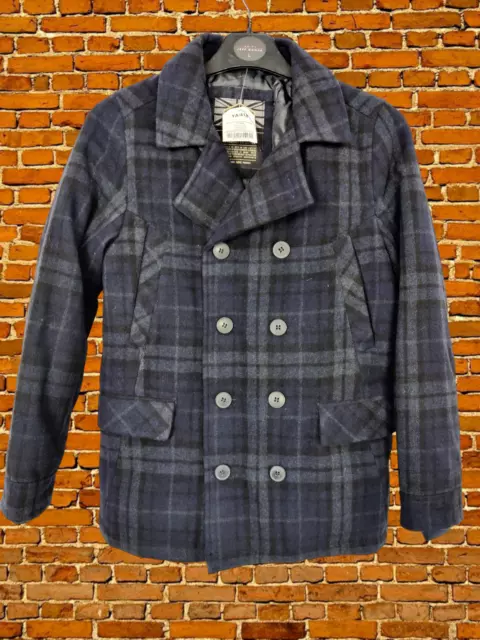 Bnwt Boys Next Coat Age 11 Years Navy Check Wool Blend Double Breasted Jacket