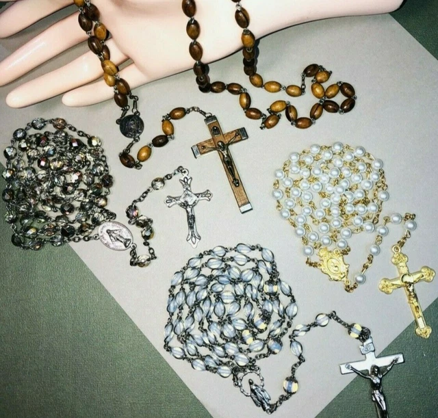 Vintage to Now Rosary Lot, 4 Rosaries, Glass, Wood, Italy, Jerusalem