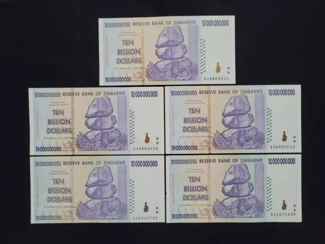 Zimbabwe 5 x 10 Billion Dollars 2008 Pick- 85 – Lot 5 pcs