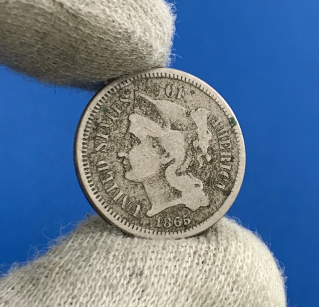 1865 Philadelphia 3c Three Cent Copper Nickel Better Date United States Coin