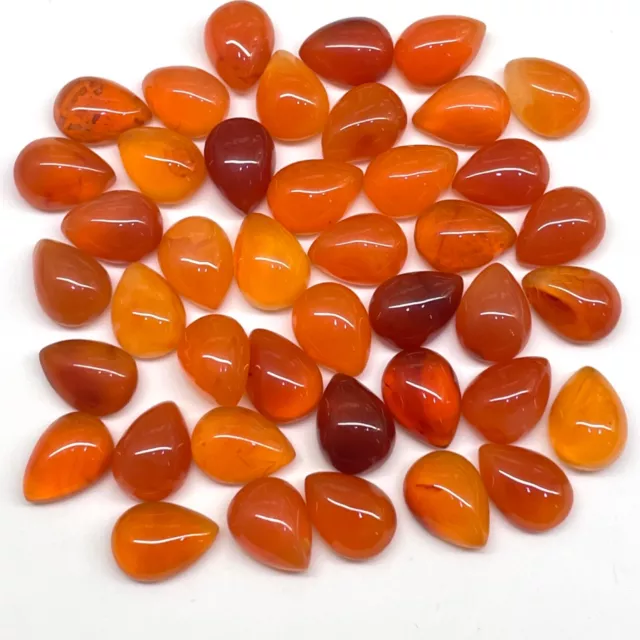 20 Pcs Natural Carnelian 11x8mm Pear Beautiful Orange Loose Cabochon Gemstones