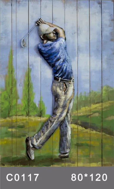 Novelty New 3d Golfer wall decor framed Metal Wood painting wall hanging Gift