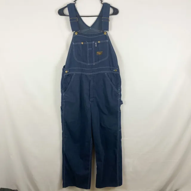 Vintage Sears Tradewear 1970s Mens Perma Prest Bib Overalls Blue Union 36x27