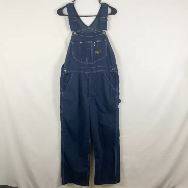 Vintage Sears Tradewear 1970s Mens Perma Prest Bib Overalls Blue Union 36x27