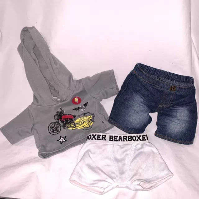 Build A Bear Motorcycle￼￼ Hoodie Jeans Boxers Outfit 3 Piece Set