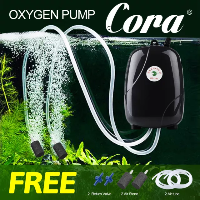 Oxygen Pump Aqua Fish Tank Aquarium Pond Air Bubble Disk Stone Aerator 2 Outlets