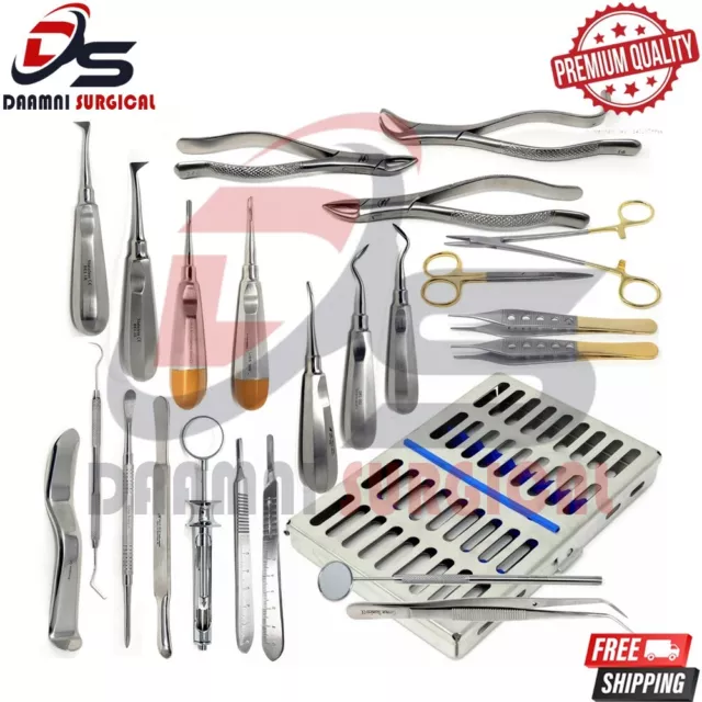 Oral Dental Surgery Extracting Elevators Forceps Instrument Kit Set German 24 PC