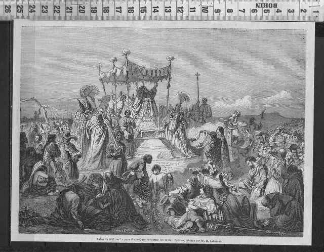 G363 / Gravure 1868 /  Le Pape Sixte-Quint Benissant Les Marais Pontins
