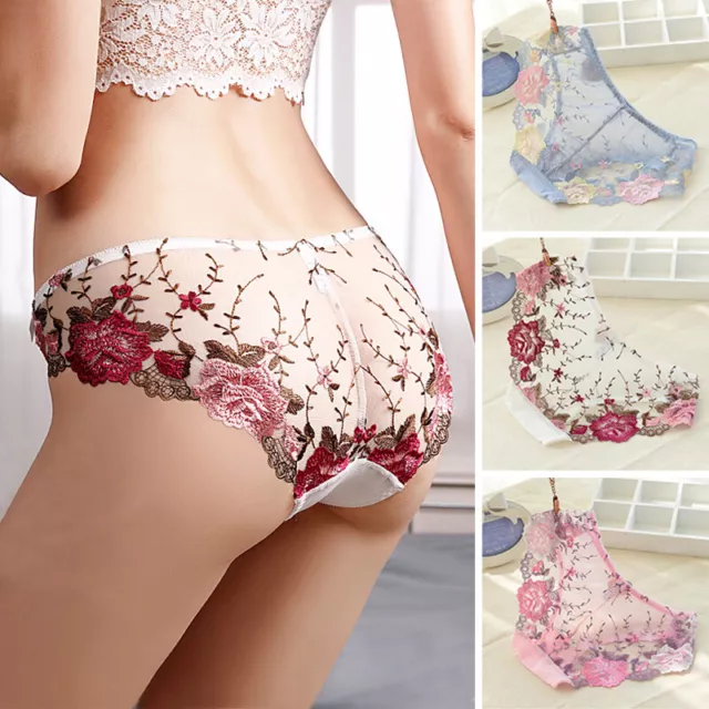Women Sexy Lace Briefs Panties Lingerie Ladies Floral Embroidered Underwear M/L