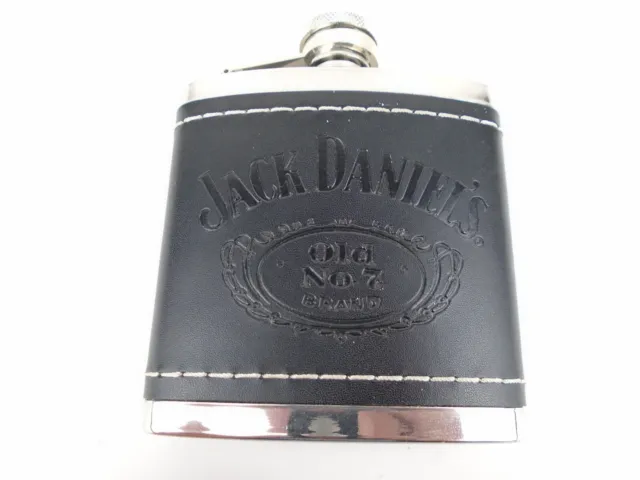 Jack Daniel's Flask Old No. 7 Whiskey Leather Wrapped 2009 Stainless Steel 5 oz.