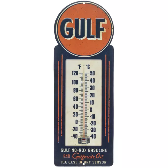 Vintage Style Gulf Thermometer Metal Wall Sign Gas Pump Oil Shop Man Cave Plaque