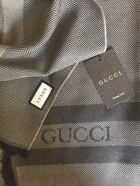 Sciarpa GUCCI Originale Lana 100% Beige/Marrone Unisex Nuova