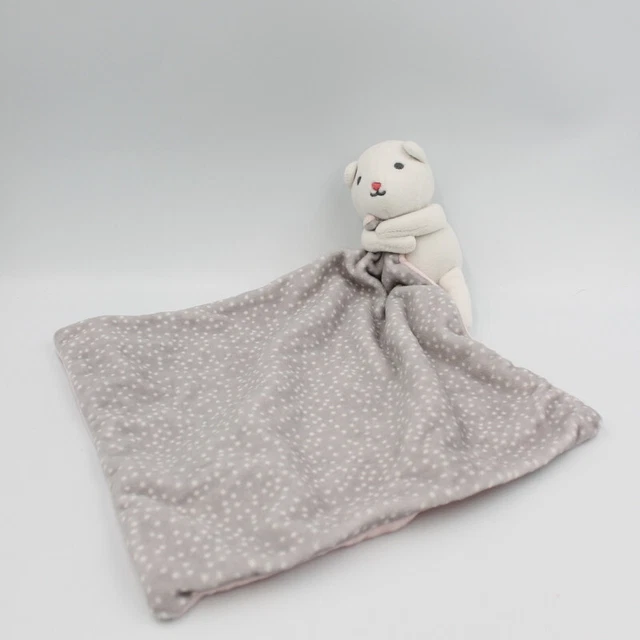 Doudou chat blanc gris rose pois mouchoir OBAIBI - 27700
