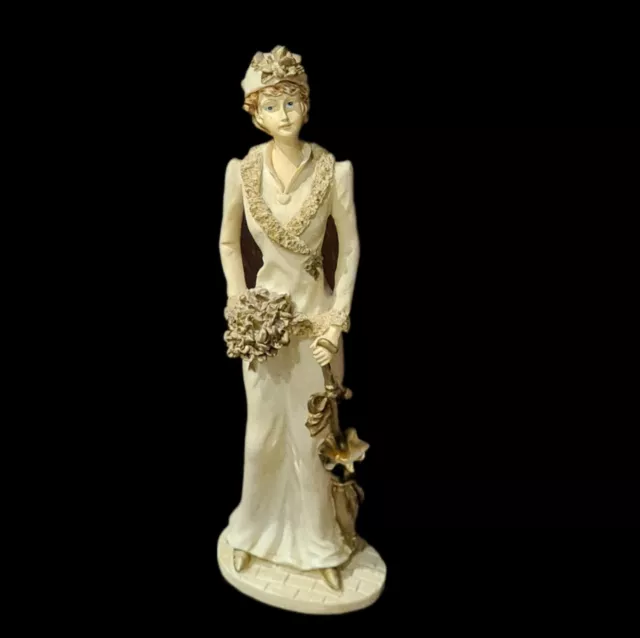 Tall Victorian Lady With Flowers And Umbrella Figurine