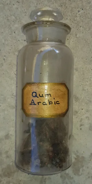 GEFÄß GUMMI ARABICUM UM 1900 MIT INHALT APOTHEKERFLASCHE GUM ARABIC FLASCHE ORIG 2