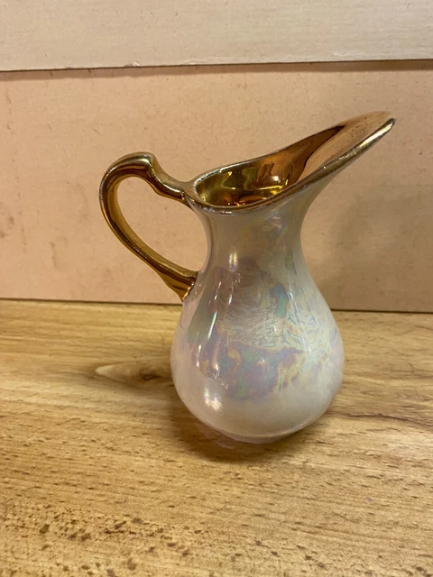 Vintage Set Pearl Iridescent Syrup Gold 4" Mid Century Modern