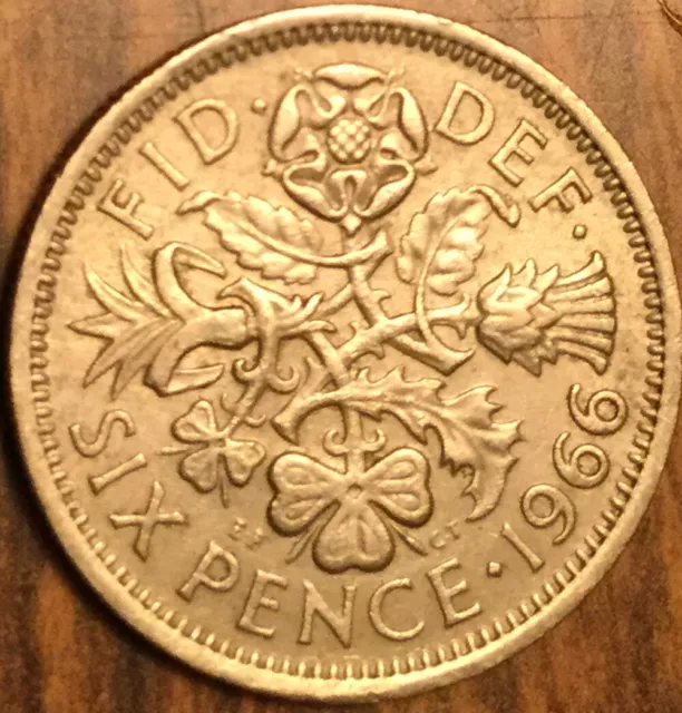 1966 Uk Gb Great Britain Sixpence Coin