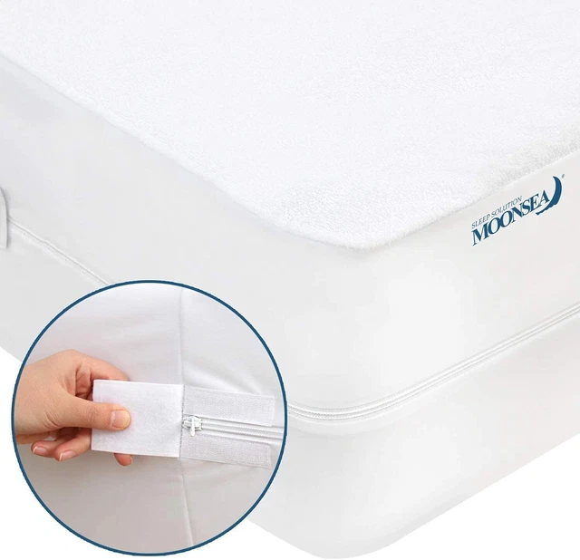 Waterproof Soft Terry Mattress Encasement Zippered Mattress Protector All Sizes