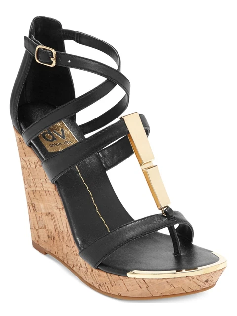 DOLCE VITA Womens Black Cork Tabby Toe Wedge Leather Heeled Thong Sandals 7