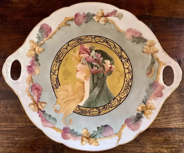 Jean Pouyat Limoges JPL 11 3/4" Art Nouveau Hand Painted Cabinet Portrait Plate