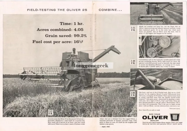 1961 Oliver 25 Combine Wheat Field Harvest Centerfold Vintage Ad