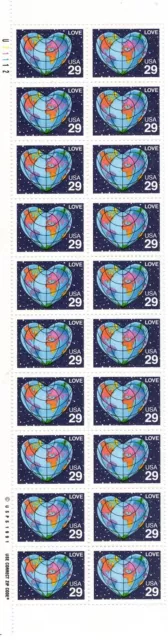 US Stamp Scott #2535, 29c, Love Issue, Plate Block of 20, MNH SCV$12.00