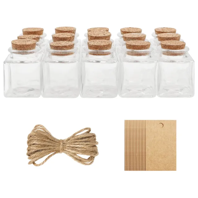 Paquete de 15 Belle You mini botellas de vidrio con corcho, etiquetas y cuerda - 50 ml -
