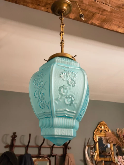 Globe De Lustre/suspension En Verre à Gradins Vintage - Par Taito - Ancien - 36x21 Cm