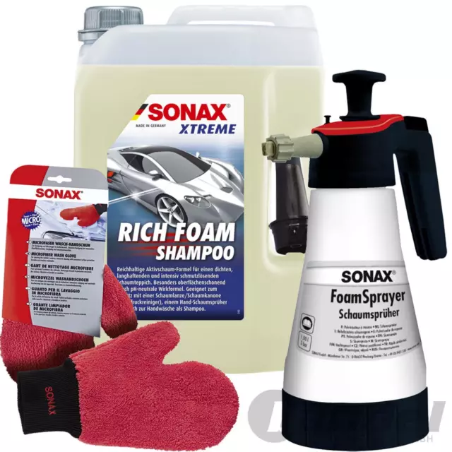 SONAX Xtreme Cura Set Rich Gomma Piuma Shampoo + Sprayer + Asciugamano